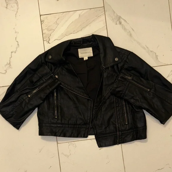 Aeropostale Black Leather Jacket Large - Picture 1 of 4